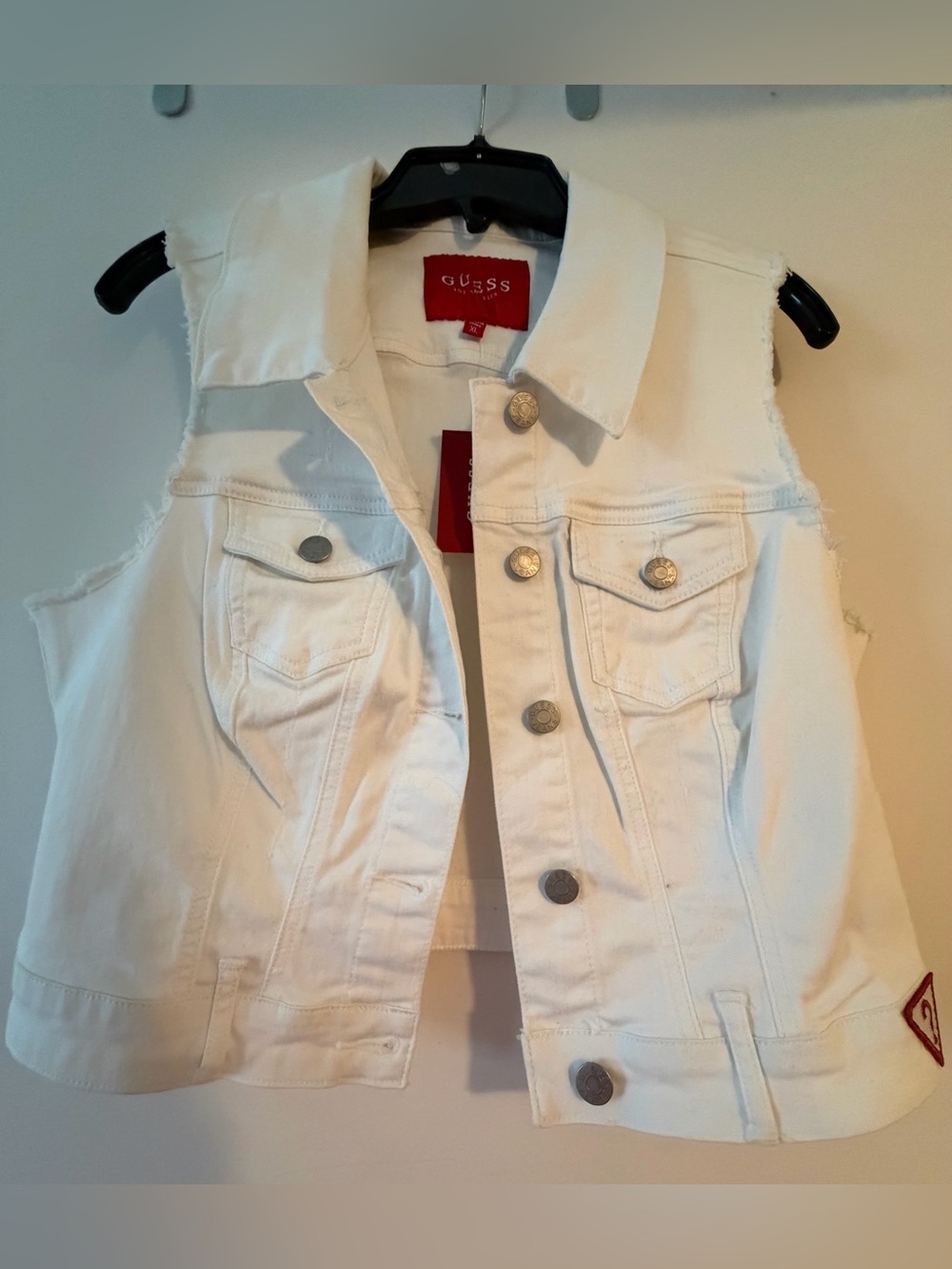 Guess White Denim Sleeveless Vest with Metal Buttons